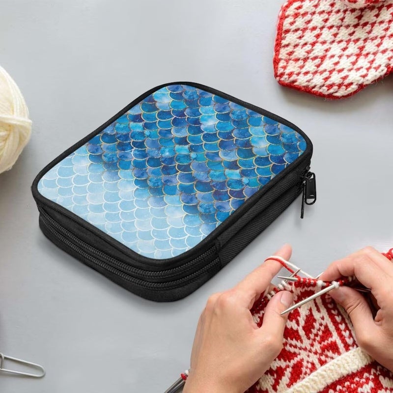 Hechitok Mermaid Scales Blue Crochet Hooks Case Zipper Bags Portable Crochet Storage Bag with Web Pocket and Crochet Holder Slots for Carrying Various Crochets Needles - Image 3